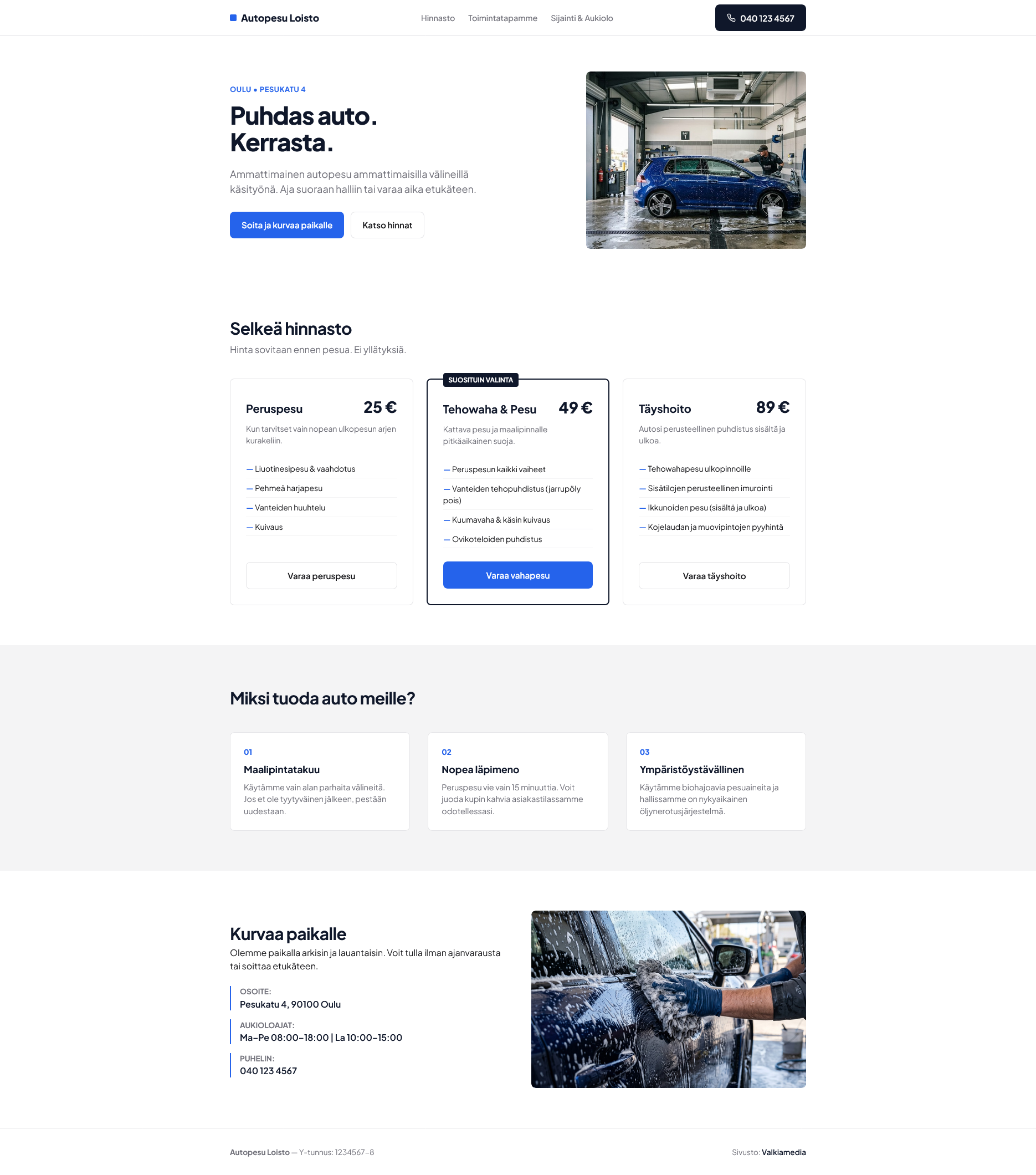 Hiillos - Autopesulan verkkosivusto